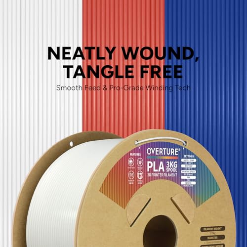 Image of OVERTURE PLA Filament 1.75mm, Neatly Wound 3D Printer Filament 3kg Spool (6.6lbs), Dimensional Accuracy + /- 0.02 mm, Fit Most FDM 3D Printers (White 3KG-1 Pack)