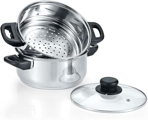 CONCORD Juego de utensilios de cocina de 3 piezas de acero inoxidable de 3 cuartos de galón cuenta con vaporizador de verduras de 2 cuartos y olla