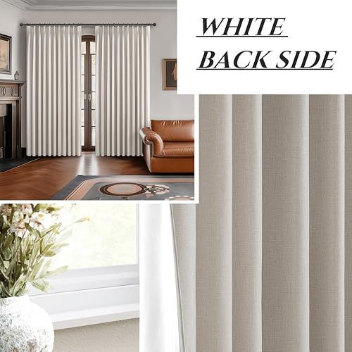 Image of 100 Inch Extra Wide Blackout Curtains 108 Inches Long for Living Room, Pinch Pleated Natural Linen Textured Boho Curtains Thermal Privacy Sliding Door Drapes Large Window Burg(100 inchW x 108 inchL x 2Panels)