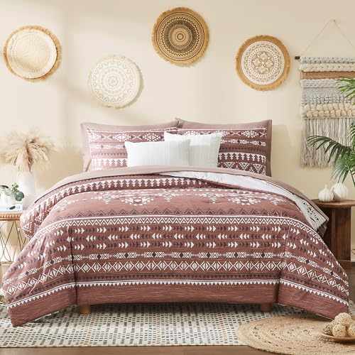 Geniospin Full Comforter Set - 7 Pieces Bed in a Bag, Comfortable Western Bedding Sets for All Seasons, Lightweight Soft Boho Comforter Bed Set with Sheets, Pillowcases & Shams