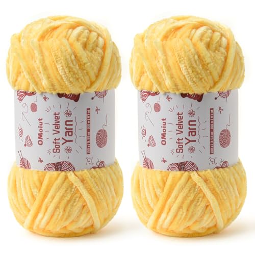 Image of 2x100g Fluffy Velvet Chenille Yarn for Crocheting and Knitting, 80m (87.5yd) Baby Yarn for Crocheting Soft, Crochet Chunky Yarns Amigurumi Yarns (2 Pale Yellow)