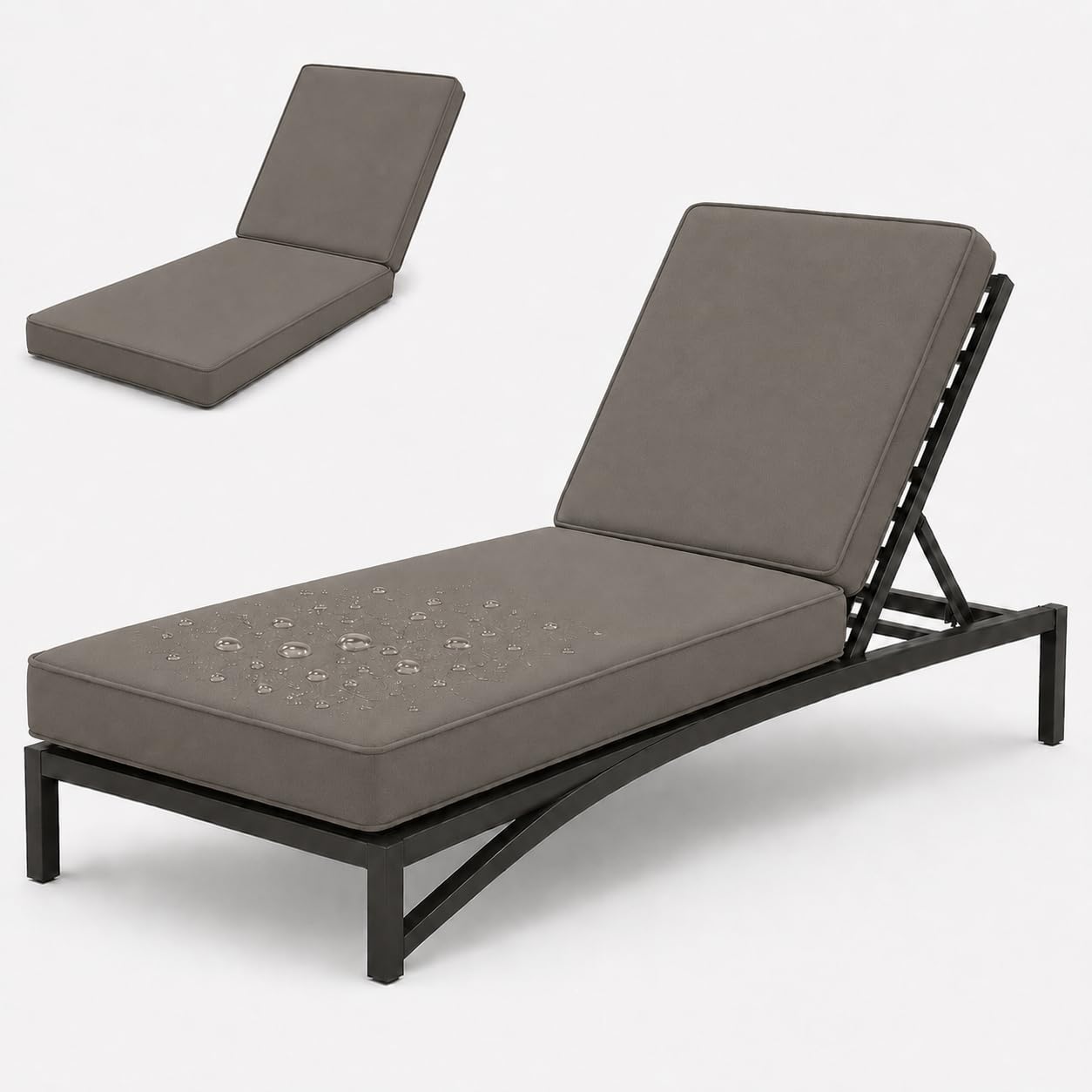 Materassino Prendisole per Lettino da Spiaggia E Sedia Sdraio Imbottita da Casa, Poliestere Idrorepellente, Schiuma 50D, Fodera Lavabile, Base Antiscivolo, Sei Lacci,Grigio,183x53x10cm