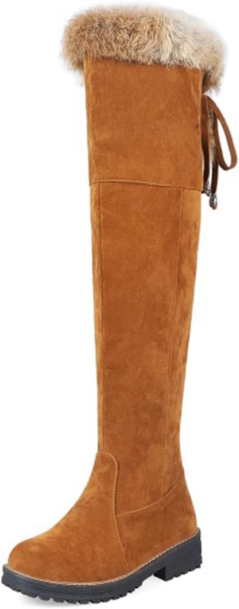 Women's Winter Over The Knee Boots Fur Lined Thigh High Low Heel Faux Suede Combat Boots Riding Winter Snow Boots