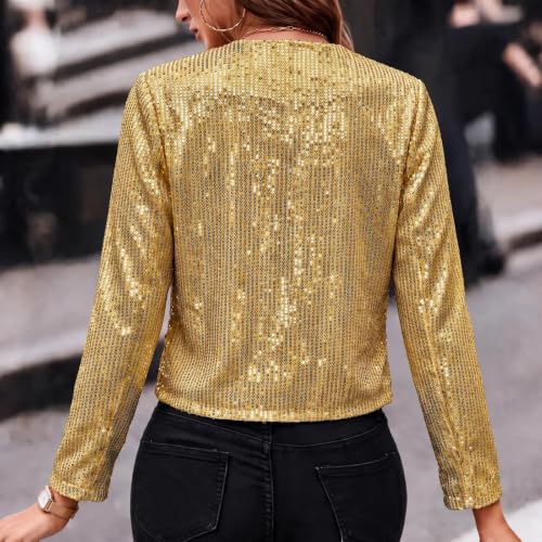 Sequin Tops for Women Open Front Blazer disco Christmas Party Casual Fitted | Sequin tops for women, sparkle open front long sleeves lightweight lined comfort Christmas Party New Year's Eve outfit ideas - image 4