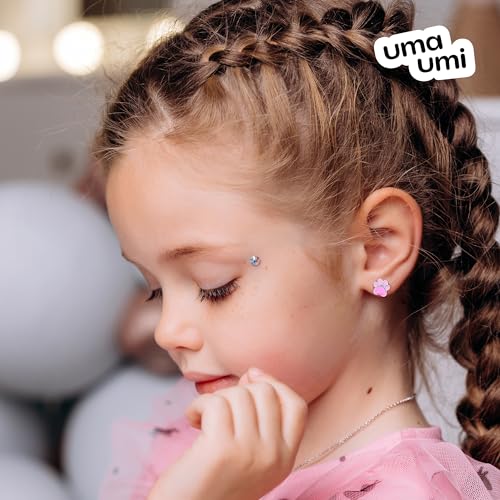 925 Sterling Silver Paw Pink Stud Earrings for Girls Hypoallergenic Safety Screw Back Rhodium Plated - Paw Pink Gifts Earrings for Baby Toddlers Little Teens Kids Jewelry3