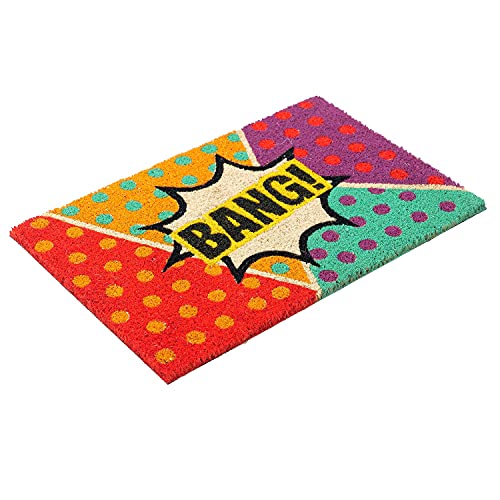 Image of Onlymat Bang Pop Art Fun Design Printed Doormat Polka Dot Pattern Weather-Resistant and Durable Coir Doormat with Anti-Slip PVC Backing for Indoor and Outdoor Use - 45 x 75 cm