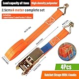 4 PCS Ratchet Tie Down Straps 4m x 25mm, 2204lb Break Strength, Heavy Duty Lashing Strap, Bearing 1000KG Securing Straps with Handle and Metal J Hook for Trucks, Cars, Motorcycles - Image 4