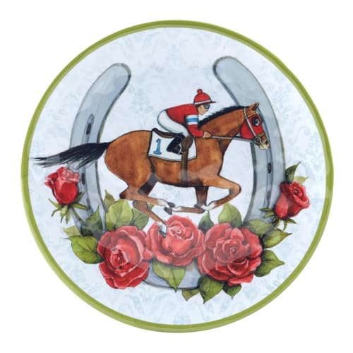 Derby Day at the Races Set of 6 Melamine Salad Plates – Add festive flair to your Derby Day celebration with 6 durable melamine salad plates featuring colorful racing silks, horseshoes, and charm. - Image 5