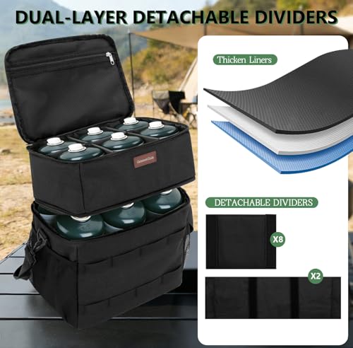 1 LB Propane Tank Storage Bag,Dual-Layer Thickly Padded Carrying Case,Holds 12Pcs Small Propane Tanks,Portable 16OZ Gas Cylinder Holder,Water-Resistant Fabric for Outdoor Camping,Travel,Bag Only - Thumbnail 4