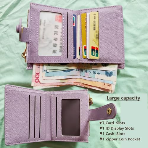 Wallet Women RFID Blocking Small Compact Bifold Pocket Wallet Ladies Mini Purse with ID Window (Purple)3