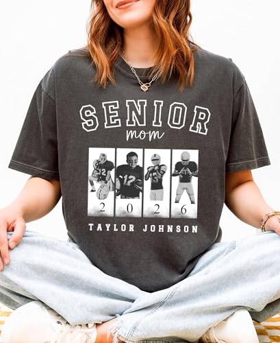Custom Photo Senior Football Mom Shirt, Personalized Football Shirts for Women, Matching Family Senior Mom Dad Grandma Grandpa Shirt Class of 2026, Game Day Gifts for Mom White4