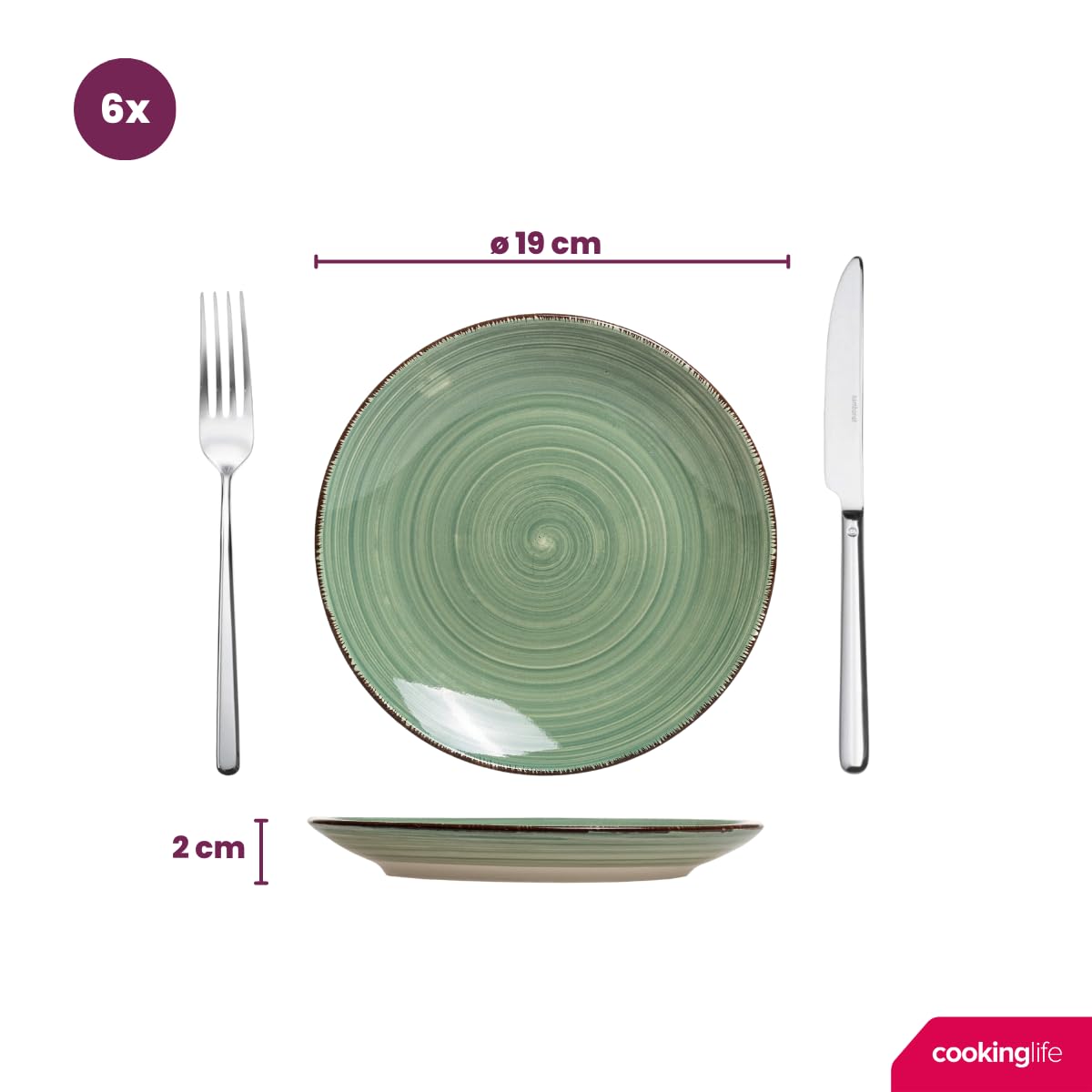 Cookinglife Vajilla verde 18 piezas / 6 personas – 6 platos llanos, 6 platos hondos y 6 platos de desayuno