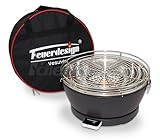 Holzkohle Tischgrill VESUVIO rauchfrei v. Feuerdesign - Grau - mit Tasche und wiederaufladbaren Akku