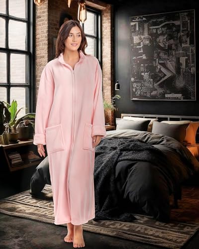 Image of Alexander Del Rossa Long Zip Up Robes, Plush Zipper Robes for Plus Size, Housecoats Zipper Front