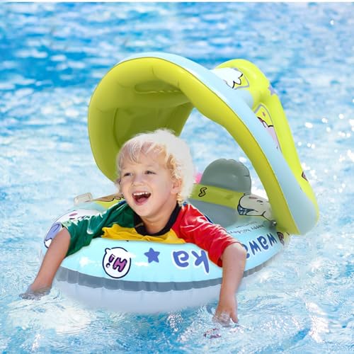 Flotador de piscina para bebés recién nacidos con asiento antivuelco y parasol 7
