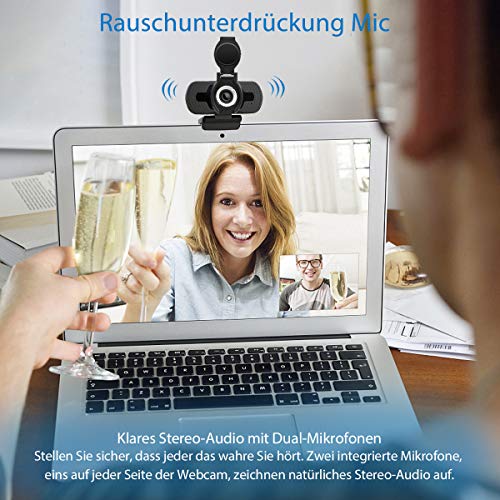 LarmTek Webcam USB 1080p,Webcam per pc,Desktop,Laptop,Webcam Streaming Microfono Incorporato,videochiamata Plug And Play Videocamera per Computer,Videocamera per Computer per Giochi e conferenze