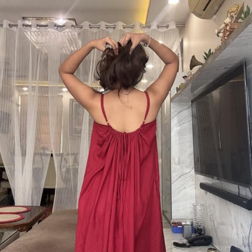 Image of Cheekee Honeymoon Soft Flow Maxi Dress for Women - Off Shoulder Nighty Gown, Comfortable Lounge & Romantic Nightwear