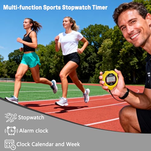 PULIVIA Sports Stopwatch Timer, Single Lap Split Digital Stop Watch for Sports Kids Coaches Swimming Running, Yellow