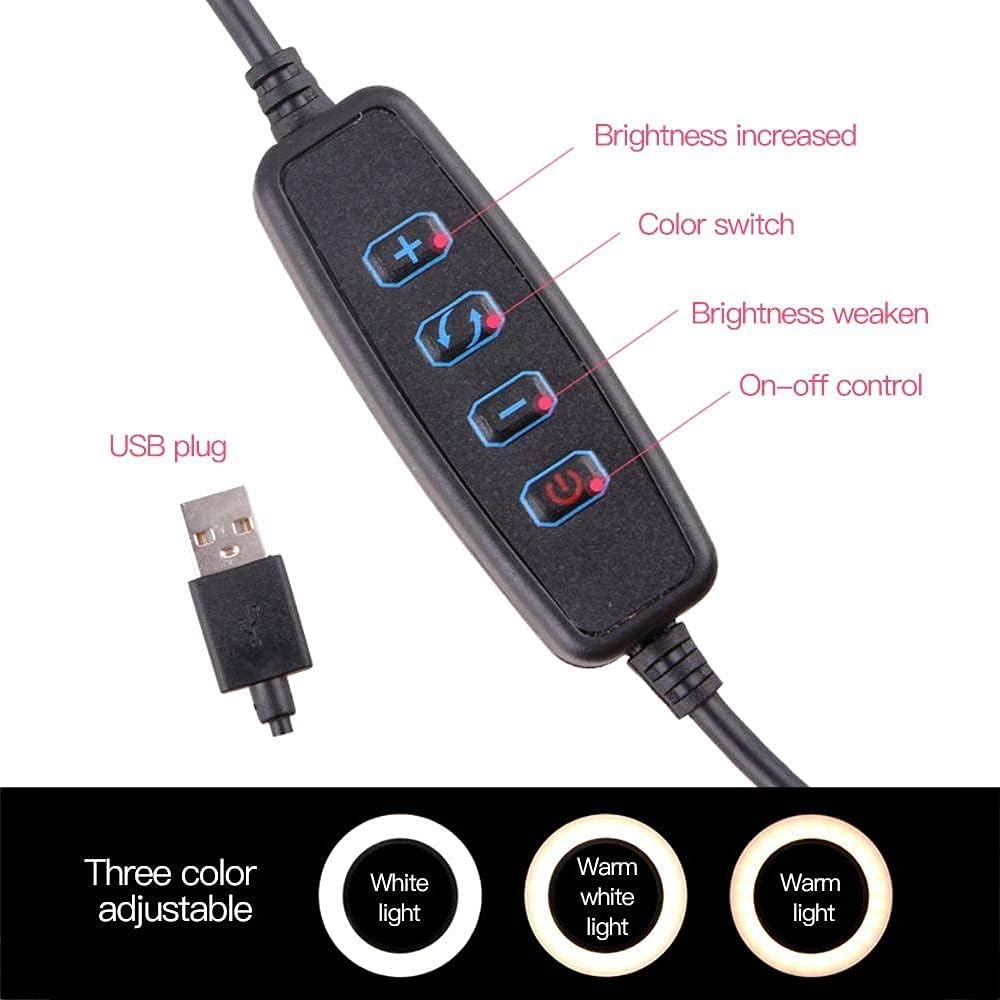 10 inch Led Selfie Light Height Adjustable Protable Ring Lamp Tricolor Dimming 10-Level Brightness Professional Beauty Ringlight 360° Rotatable Illumination Angle