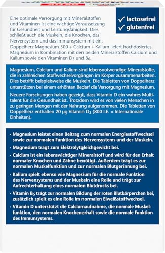 Doppelherz Magnesium + Calcium + Kalium - hochdosiertes Magnesium als Beitrag für die normale Muskelfunktion und das Elektrolytgleichgewicht - 100 Tabletten