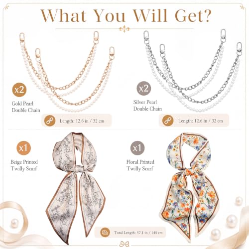 Shihanee 6 Pcs 6 Pearl Purse Chain Head Scarves Set for Handbag Tote Bag - Image 4