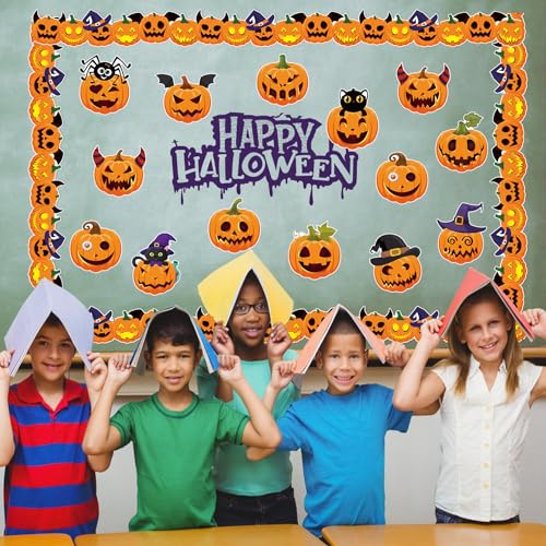 Image of 48 Pcs Halloween Cutouts, Scary Pumpkin Cutouts Halloween Bulletin Board Decorations Pumpkin Paper Cut-Outs for Home School Trick or Treat Party Chalkboard Wall Decor