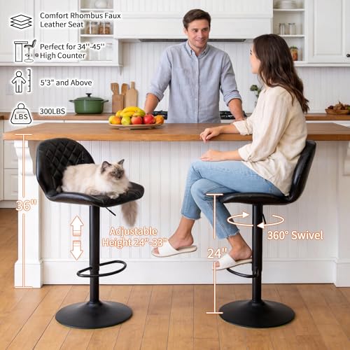 Image of Swivel Bar Stools Set of 4, Adjustable Height 24 inch-33 inch for kitchen Island