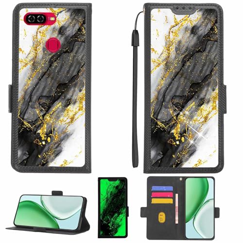 Aroepurt Case Compatible for Blu G50 Mega 2022 Phone Case Flip Cover [with Tempered Glass Screen Protector][RFID Blocking][Gold Glitter+Luminous] LPT-HDL