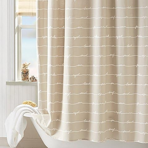 Coastal Living Shower Curtain Embellished in A Soft Script Pattern Seaside-Inspired