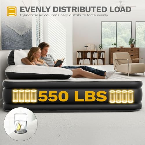 DWVO FullXL Size Air Mattress with Headboard & Cup Holders, Blow Up Bed with Built-in Pump & Carry Bag, Fast Inflation Air Bed for Home, Guests & Camping, 80" x 53" x 18", Gray - Image 4