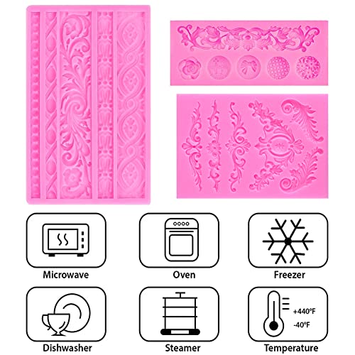 3 Pcs Diy Baroque Style Cake Border Curlicues Silicone Mold Baroque Scroll Lace Fondant Mold Vintage Curlicues Relief Lace Mould For Diy Cake Decoration, Baking, Polymer Clay, Resin #TOP4
