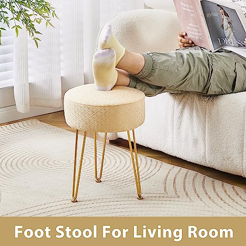 Cpintltr Vanity Stool Foot Stools Velvet Ottoman Stool Round Ottoman Bench Modern Dressing Stool Small Stool Side Table Footstool with Metal Leg Vanity Stool for Bathroom Living Room Beige - Thumbnail 6