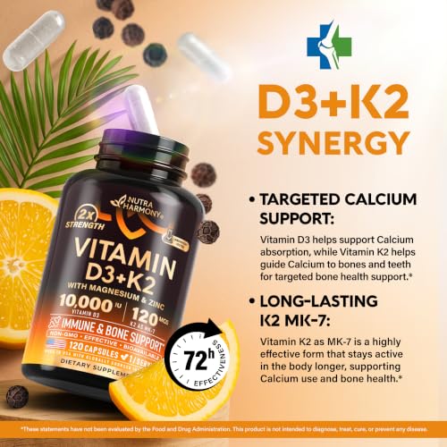 Image of Vitamin D3 K2 - Vitamin D3 10000 iu & K2 as MK-7 120 mcg Complex - 120 Caps