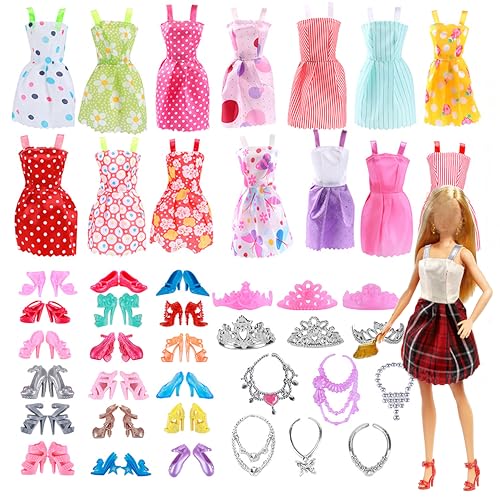 KHDULQ 32 PCS Barbie Kleidung Set, Barbie Zubehör Kleidung 11 Zoll Barbie Kleidung EnthäLt10 Kleidungsstücke 10 Paar Schuhe 12 Zubehör, für Mädchen Geburtstagsgeschenke (ZufäLlig)