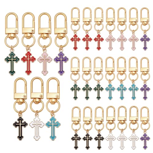 PH PandaHall 28pcs Cross Keychains 7 Colors Alloy...