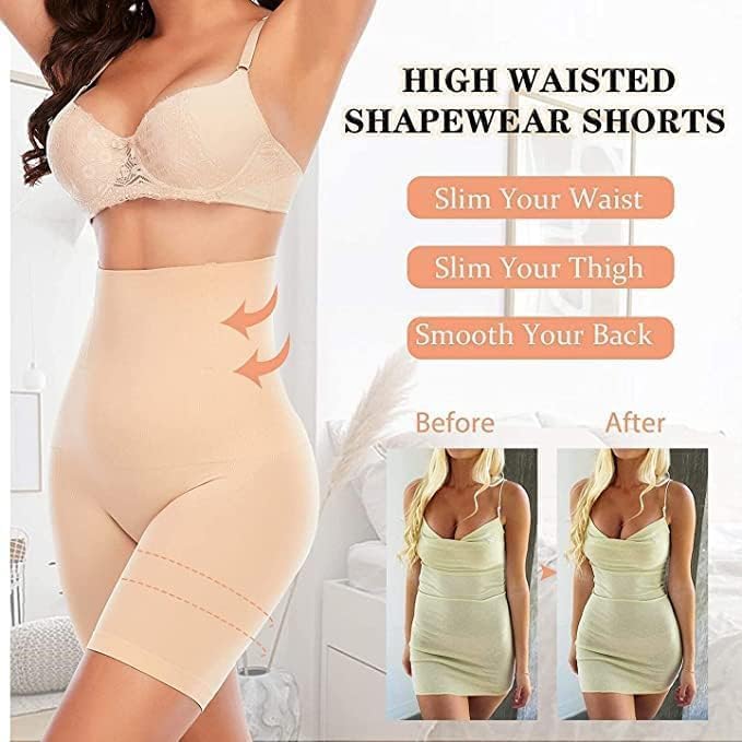 Image of SHEWIN Women's High Waist Anti Rolling Strips Shapewear Comfortable Slimming Panties Underwear Body Compression Shorts (Free Size ou to M to 2XL Biege)
