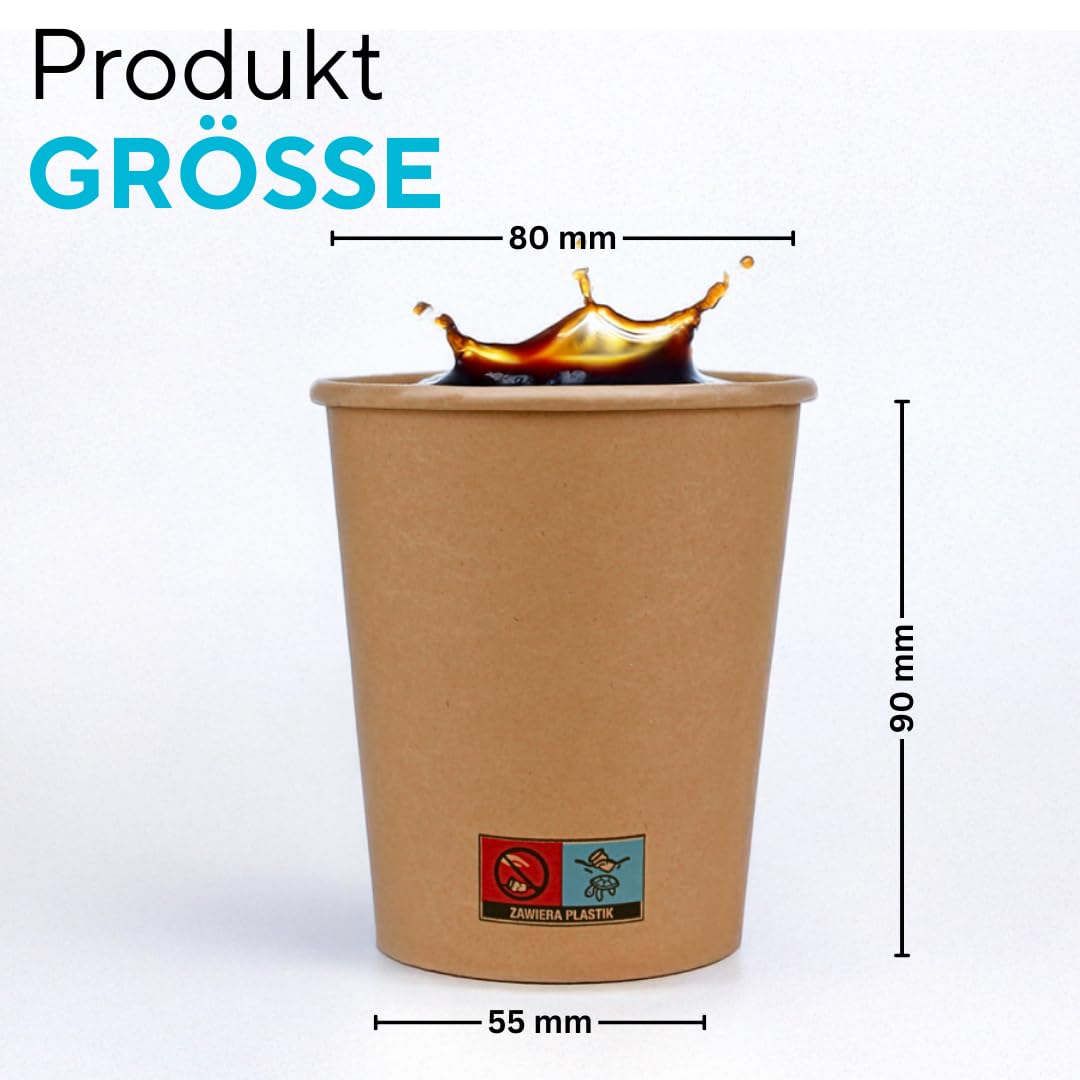 Enpack 1000 Kaffeebecher braun mit Deckel 80mm - einweg kaffeetassen mit 200ml/8oz Füllmenge - Hitzebeständige to Go Becher - Recycelbare cafe to go becher für Kaffee/Tee/Kakao -Kraftpapier