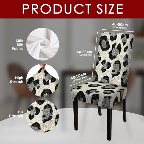 Image of Nuxovilar 6PCS Black Gray Leopard Print Stretch Chair Covers 23.6x70in