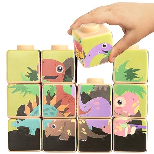 Image of ArtCreativity Silicone Picture Puzzle Blocks for Kids, 12 Stacking Baby Blocks with Four Different Pictures Printed on The Sides, 2 inch Soft Toy Building Blocks for Toddlers
