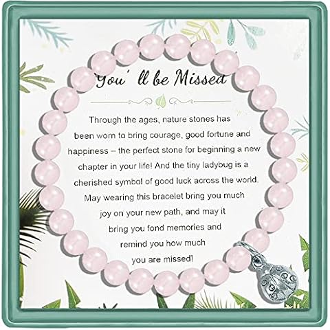 Farewell Gifts,Gemstone Stretch Bracelets,Ladybug Coworker Leaving Gifts Nature stones Bracelets for Women,Amazonite Beads Retirement Gifts for Coworkers New Job Gifts Good Luck Bracelet Cover