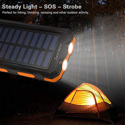 Solar Charger Power Bank 20000Mah Waterproof Portable External Backup Battery Charger Built-In Dual Usb/Flashlight And Compass For All Cell Phone And Electronic Devices(Black & Orange) #TOP1
