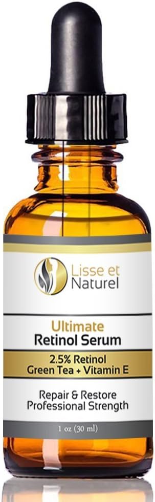 Lisse et Naturel Ultimate Retinol Serum, Maximum Strength 2.5% Retinol, Vitamin E, Green Tea and Jojoba Oil, 100% Natural and 71% Organic, Minimizes Fine Lines and Wrinkles