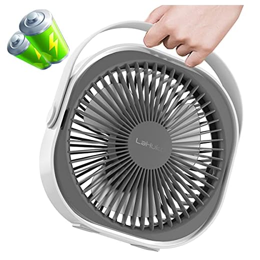 LaHuko Desk Fan Ultra Silent USB Fan Rechargeable Personal Fan Portable Fan 360° Adjustable 3 Modes Lightweight Strong Wind Quiet Table Fan with Handle for Travel Office Room Household (White)