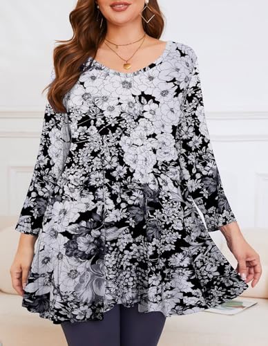 LARACE Tunics 3/4 Sleeve Plus Size Tops for Women V Neck Loose Fit Flowy Clothing for Leggings2