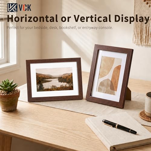 Image of VCK 8x12 Picture Frame 5 Pack, Brown Exclusive Wood, HD Glass, for Photo