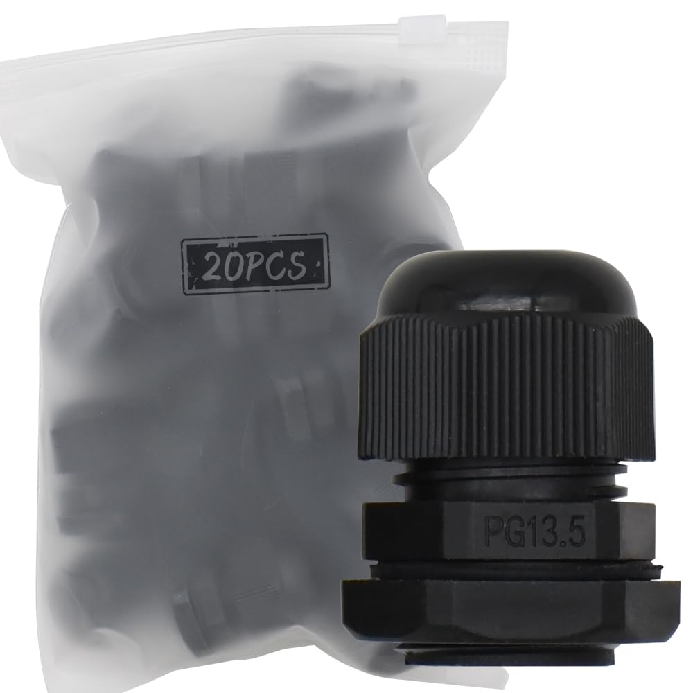 MAKERELE PG13.5 Cable Glands Black Plastic Wire Glands Nylon Waterproof IP68 Adjustable Locknut for 6.8mm-12mm Wire(20pcs) cable gland fitting, with Gaskets, inBag-image-38