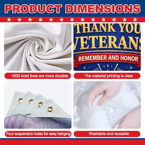 Image of BlissYard Thank You Veterans Backdrop Veterans Day Military Appreciation Banner Patriotic Tribute Decorations 8x6ft Remember and Honor Decor 4th of July Independence Day Patriotic Celebration