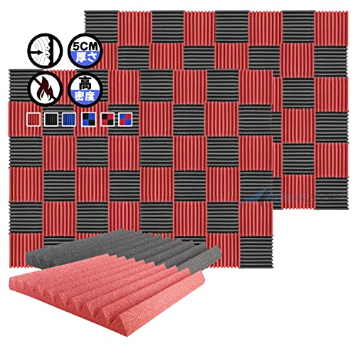 Arrowzoom スーパーダッシュ 新しい 96 ピース 防音 遮音 密度26㎏/m3 作品 吸音材 楽器 緩衝材 防音材 音響泡断熱治療 消音 超強力 騒音 スタジオ 吸音材質 室内装飾 防音対策 500x500x50 mm 縮状態出荷 スタジオレコーディング wedge タイルパネルウェッジサ SD1134 黒と 赤
