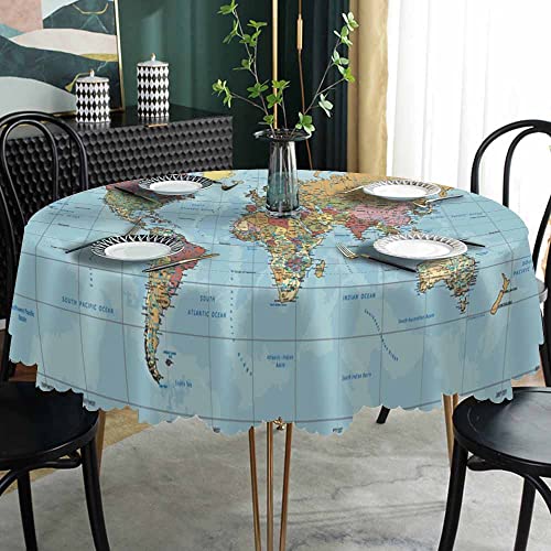 AOYEGO World Map Table Cloth Ocean Mainland Countries Partial Map Warp Weft Lines Colorful Round Tablecloth 60 Inch for Dining Room, Party, Banquet by AOYEGO - Image 2