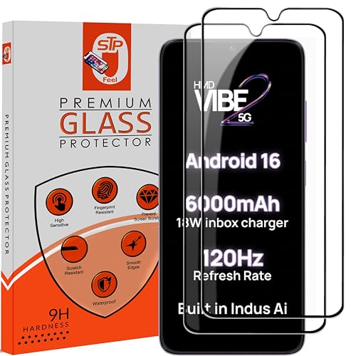 Image of STP FEEL Premium Tempered Glass Screen Protector Guard Compatible For HMD Vibe 2 5G (6.75 Inch, Pack of 2) | Edge to Edge Coverage With Easy to installation kit for Smartphone